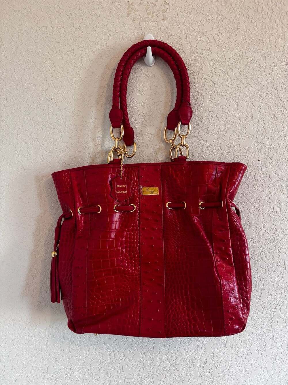 ISABELLA ADAMS RED GENUINE LEATHER HANDBAG/PURSE 13" X 9.5"